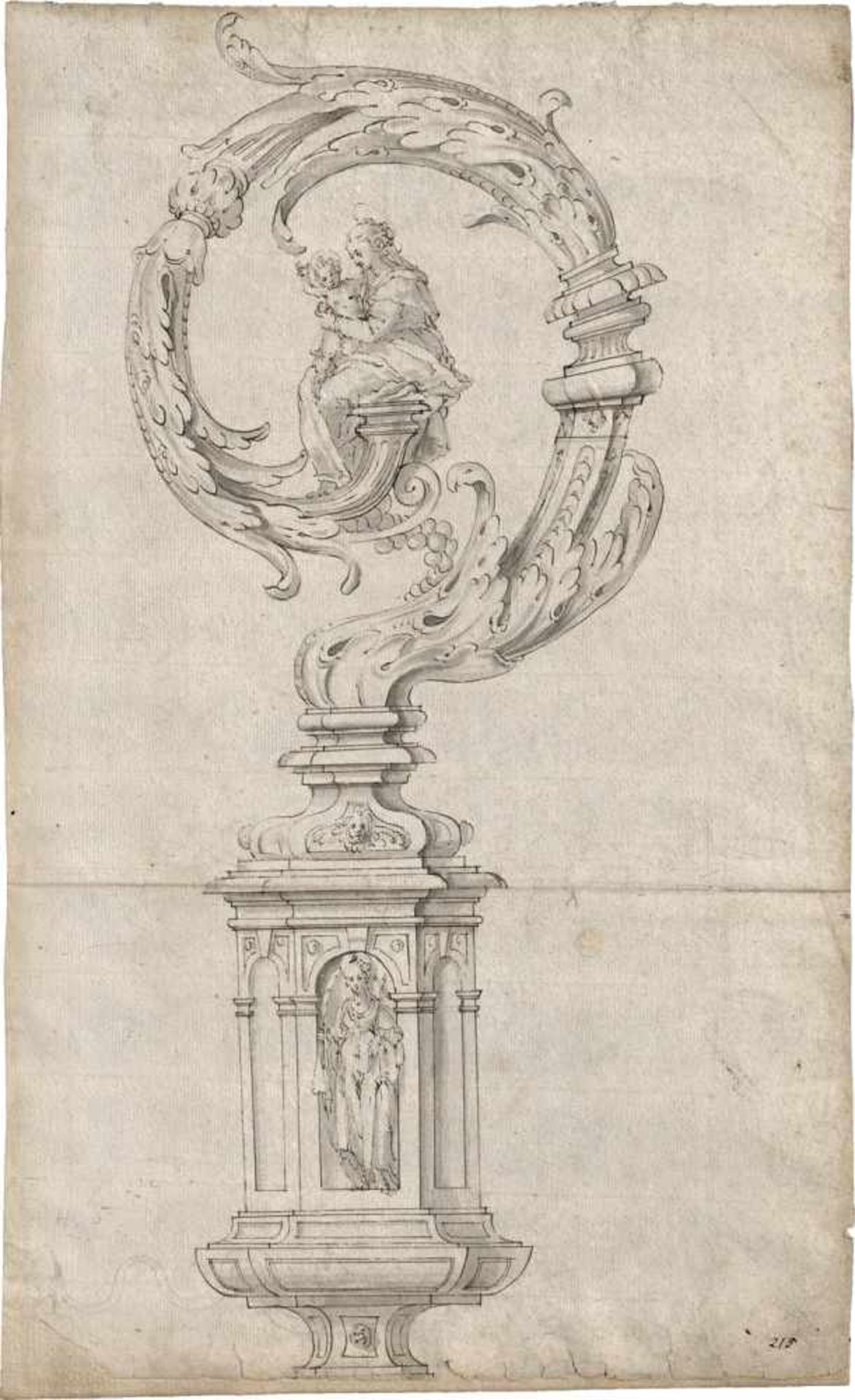 Sustris, Friedrich - Werkstatt: Entwurf für einen Bischofsstab mit der Jungfrau mit dem