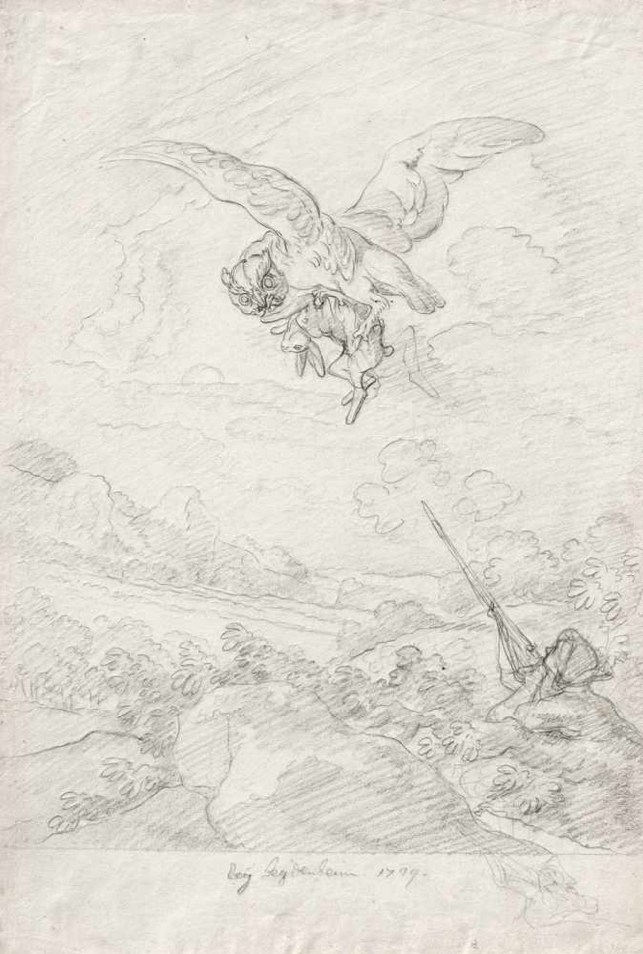 Ridinger, Johann Elias: Bei Heydenheim 1739.Bei Heydenheim 1739. Kreidezeichnung. 35 x 23,4 cm.Die