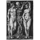 Beham, Hans Sebald: Adam und EvaAdam und Eva. Kupferstich nach Barthel Beham. 8 x 5,6 cm. 1543. B.