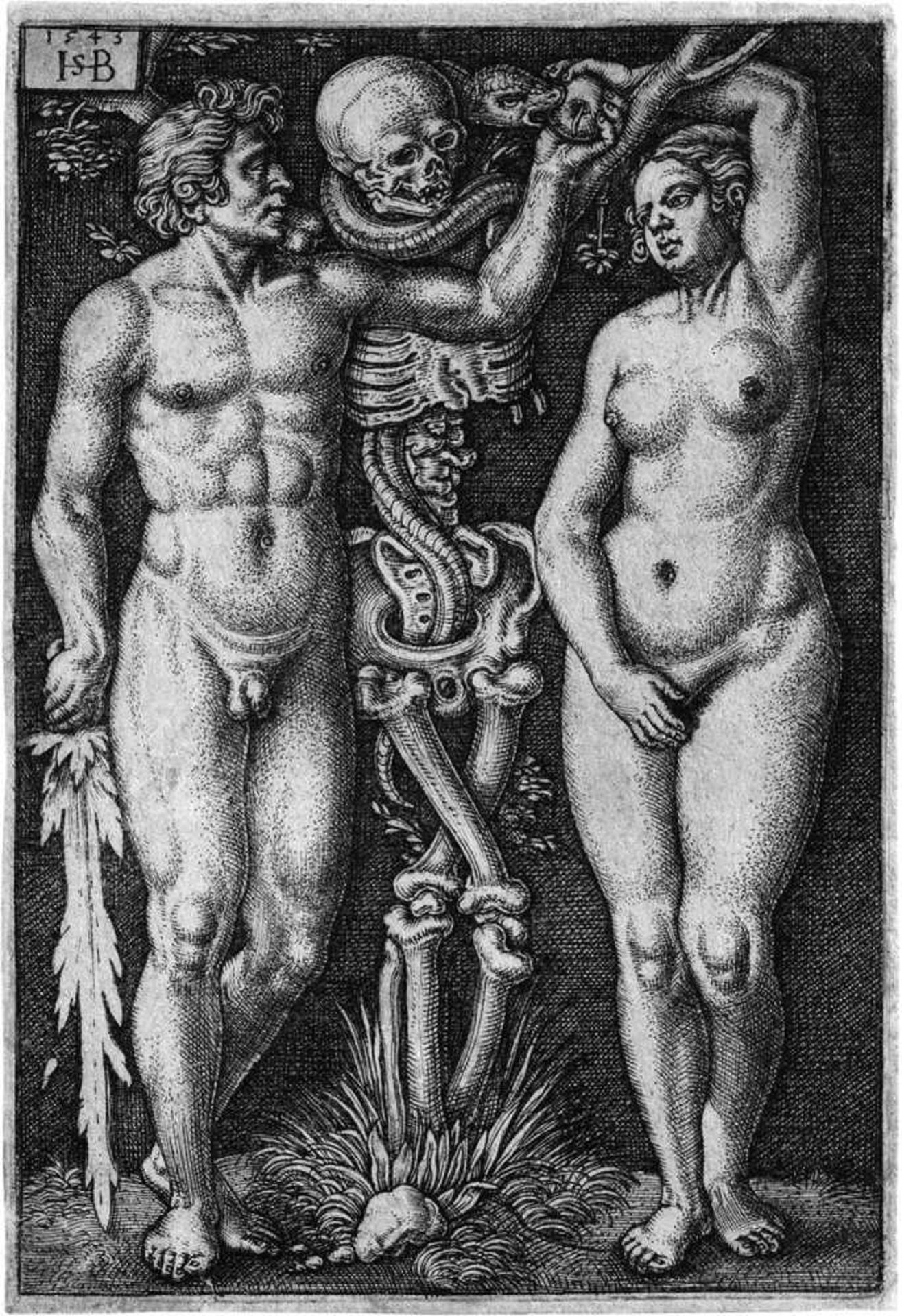 Beham, Hans Sebald: Adam und EvaAdam und Eva. Kupferstich nach Barthel Beham. 8 x 5,6 cm. 1543. B.