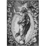 Beham, Hans Sebald: Christus auf der WeltkugelChristus auf der Weltkugel. Kupferstich. 7 x 4,9 cm.