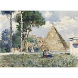 Ferraguti, Arnaldo: Die Cestius-Pyramide in RomDie Cestius-Pyramide in Rom.Aquarell über