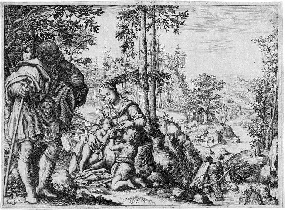 Anichini, Pietro: Die Heilige Familie mit dem Johannesknaben in einer LandschaftDie Heilige