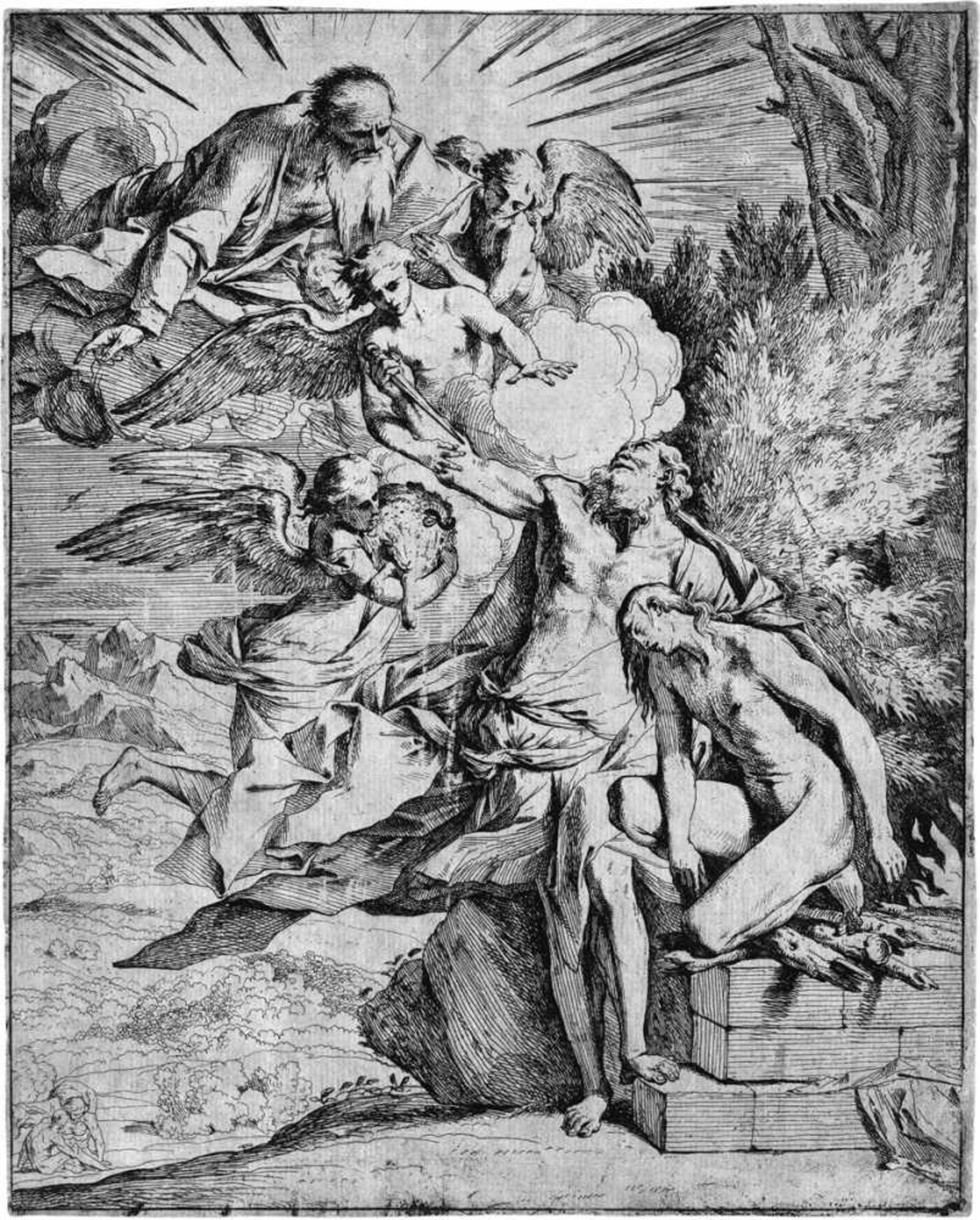 Testa, Pietro: Das Opfer AbrahamsDas Opfer Abrahams. Radierung. 29,5 x 24 cm. 1645-50. B. 2, Bellini