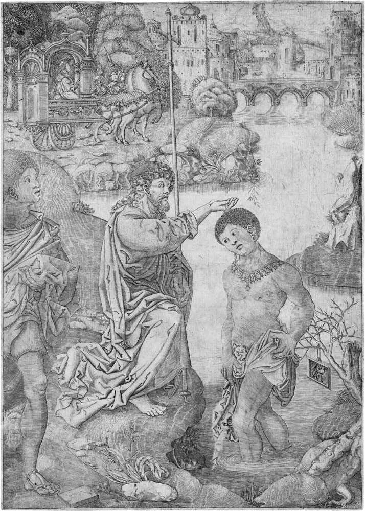Claesz., Allaert: Die Taufe des KämmerersDie Taufe des Kämmerers. Kupferstich. 26,1 x 18,4 cm. (