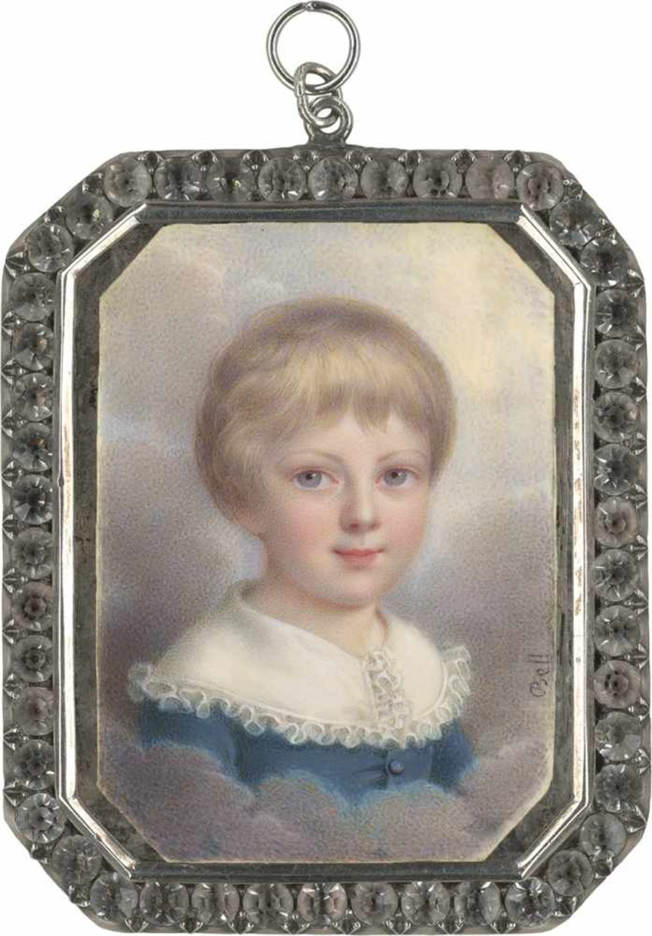 Bell, Rodolphe: Bildnis eines blonden kleinen Jungen umgeben von WolkenBildnis eines blonden kleinen