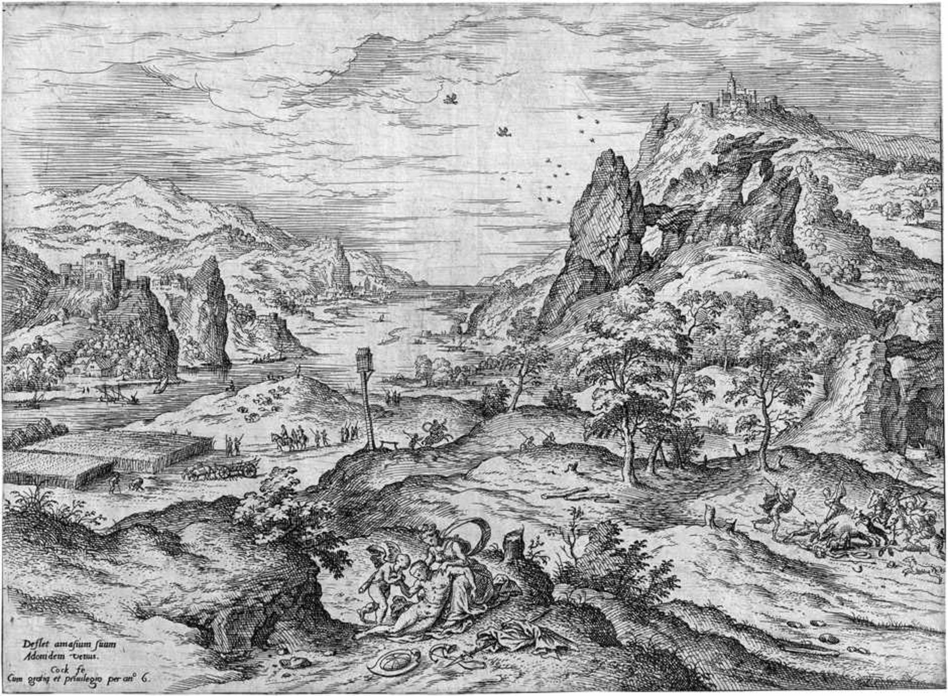 Cock, Hieronymus: Landschaft mit Venus und AdonisLandschaft mit Venus und Adonis. Radierung nach