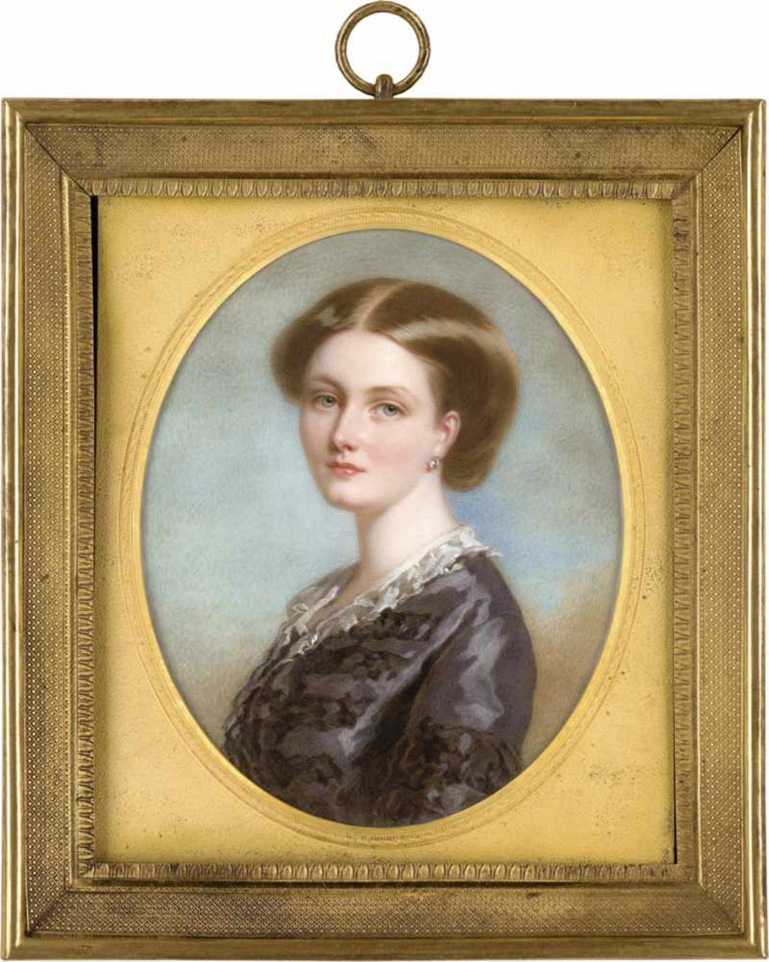 Englisch: um 1850. Bildnis der Gräfin Katarzyna Potocka.geb. Branicka, in violettem Seidenkleid.um