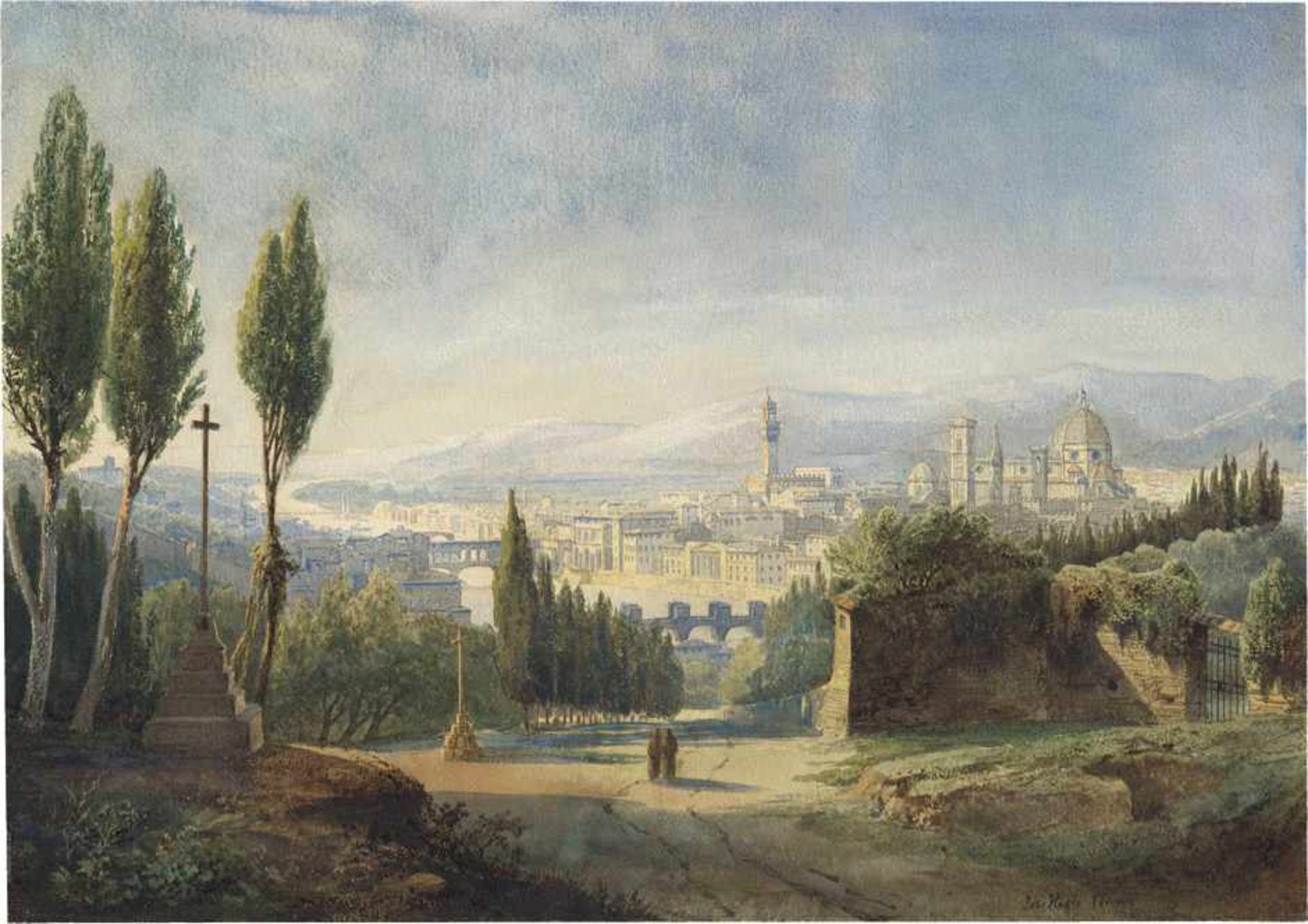 Höger, Joseph: Blick auf FlorenzBlick auf Florenz.Aquarell auf Velin. 31,3 x 44,2 cm. Am Unterrand