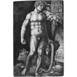 Beham, Hans Sebald: Adam, stehend[^] Adam, stehend. Kupferstich. 7,8 x 5,2 cm. 1524. B. 3, Pauli