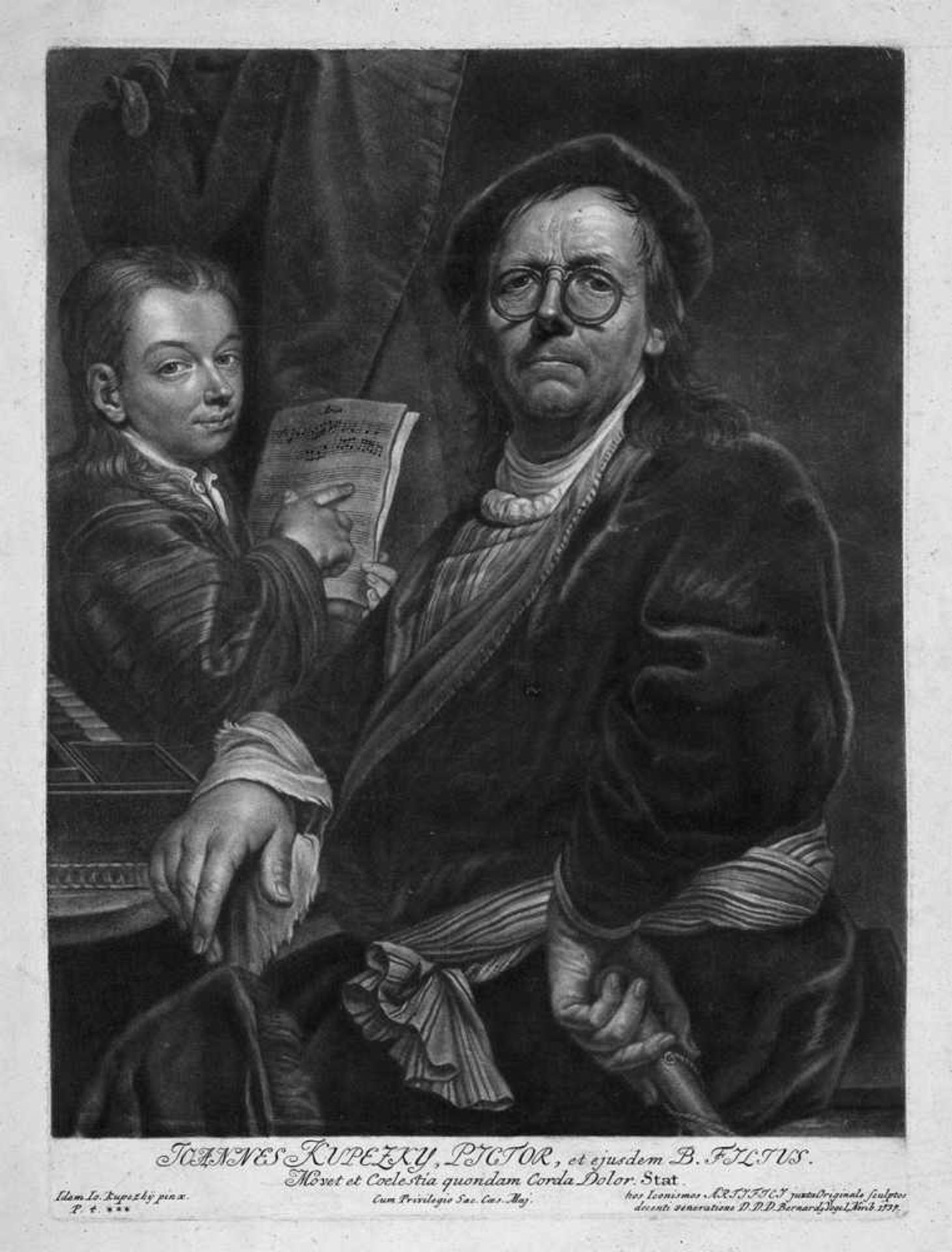 Vogel, Bernhard: Bildnis des Malers Johann Kupetzky mit seinem Sohn am SpinettBildnis des Malers