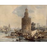 Besemann, Adolph: Der Torre del Oro in SevillaDer Torre del Oro in Sevilla.Aquarell über schwarzer