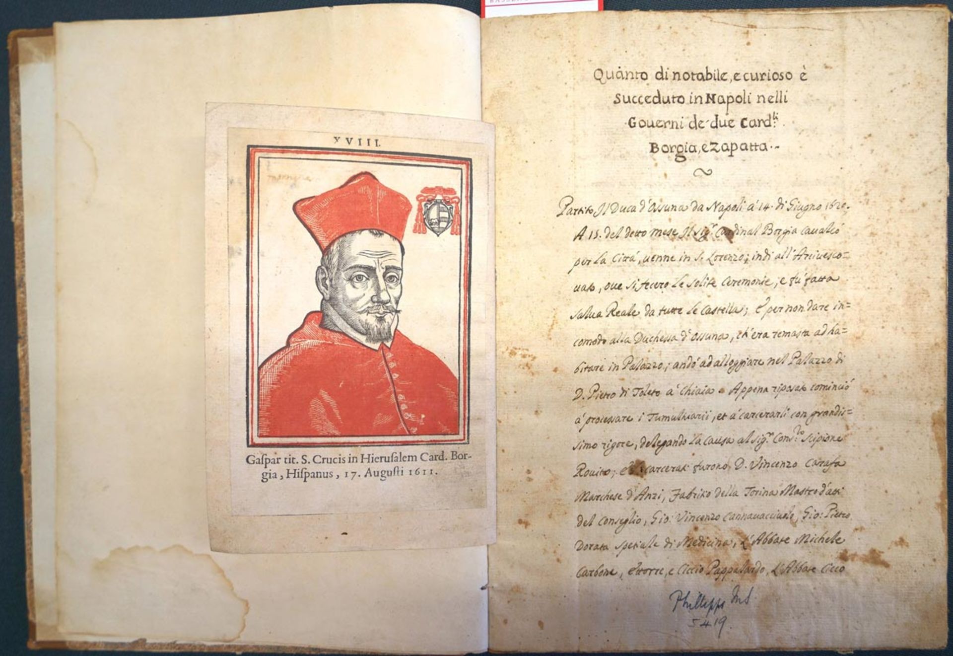 Borja y Velasco, Gaspar: Quanto di notabile,succeduto in Napoli Ital. Handschrift