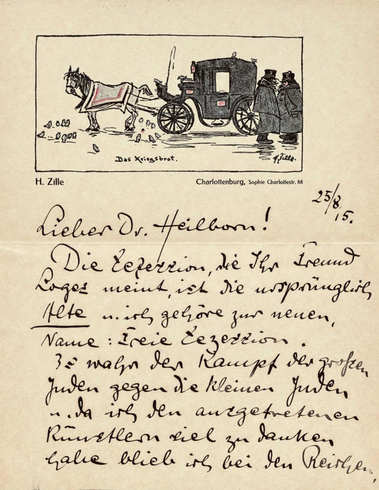 Zille, Heinrich: Brief 1915