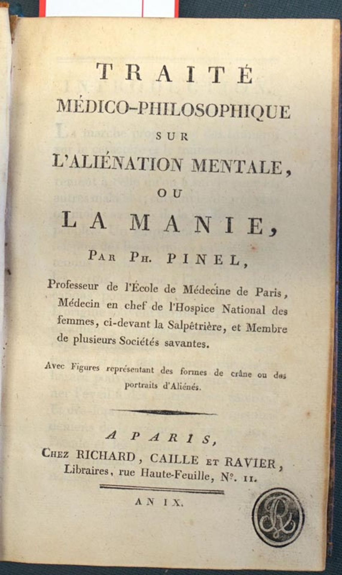 Pinel, Philippe: Traité médico-philosophique sur l'aliénation mental