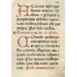 Dominica de passione: Illuminiertes Einzelblatt. Lateinische Handschrift in Rot und Schwarz