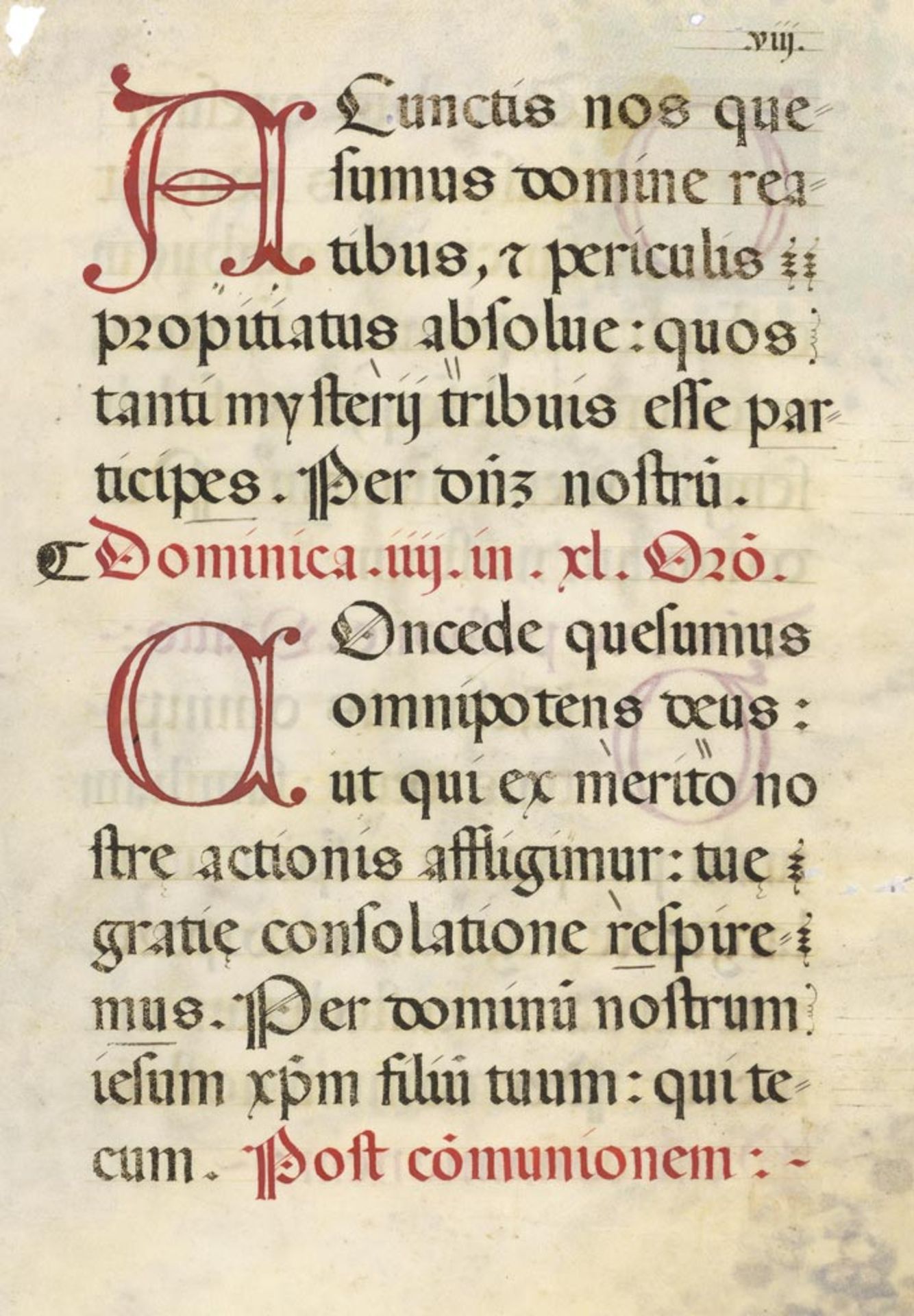 Dominica de passione: Illuminiertes Einzelblatt. Lateinische Handschrift in Rot und Schwarz