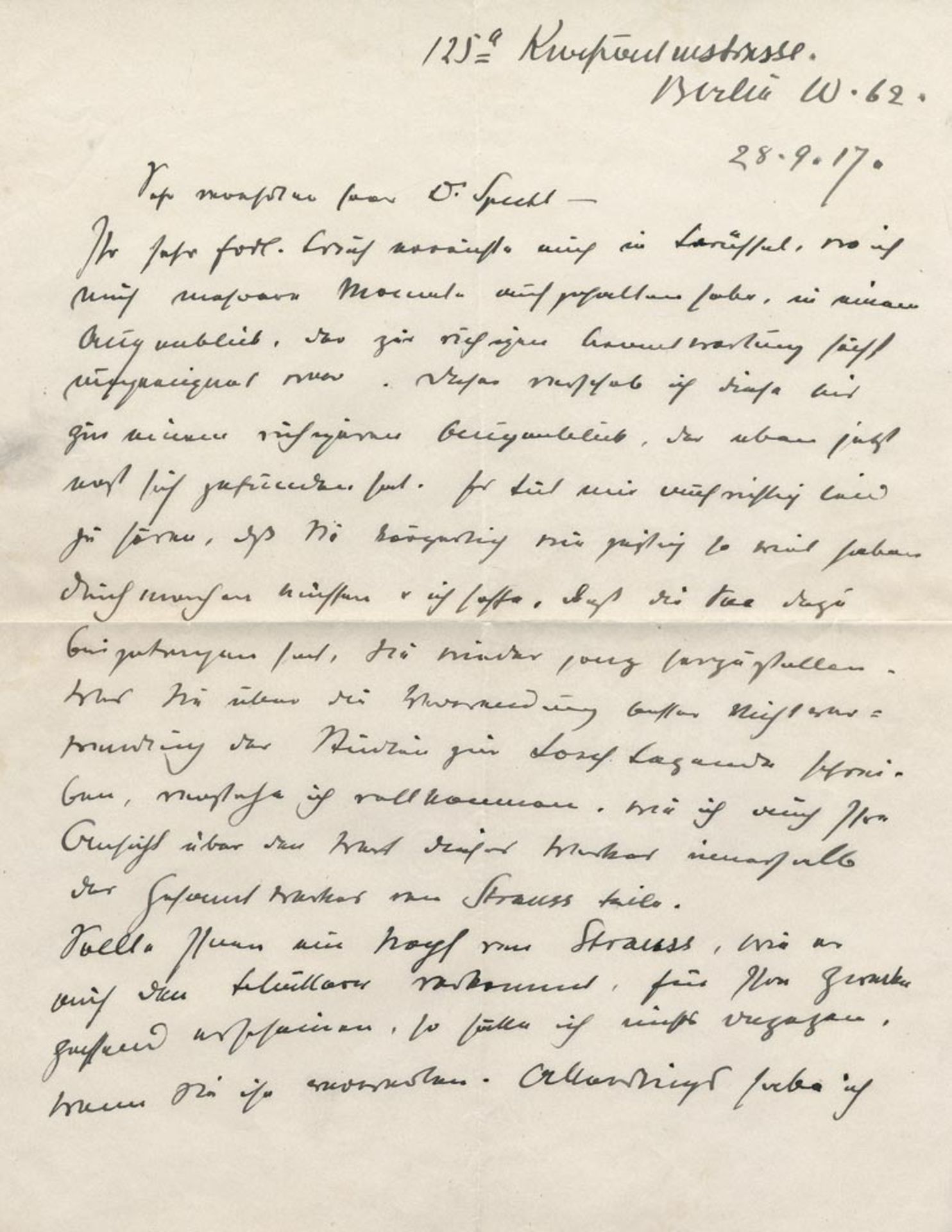 Oppler, Ernst: Eigenhändiger Brief m. U. Berlin 28.09.1917