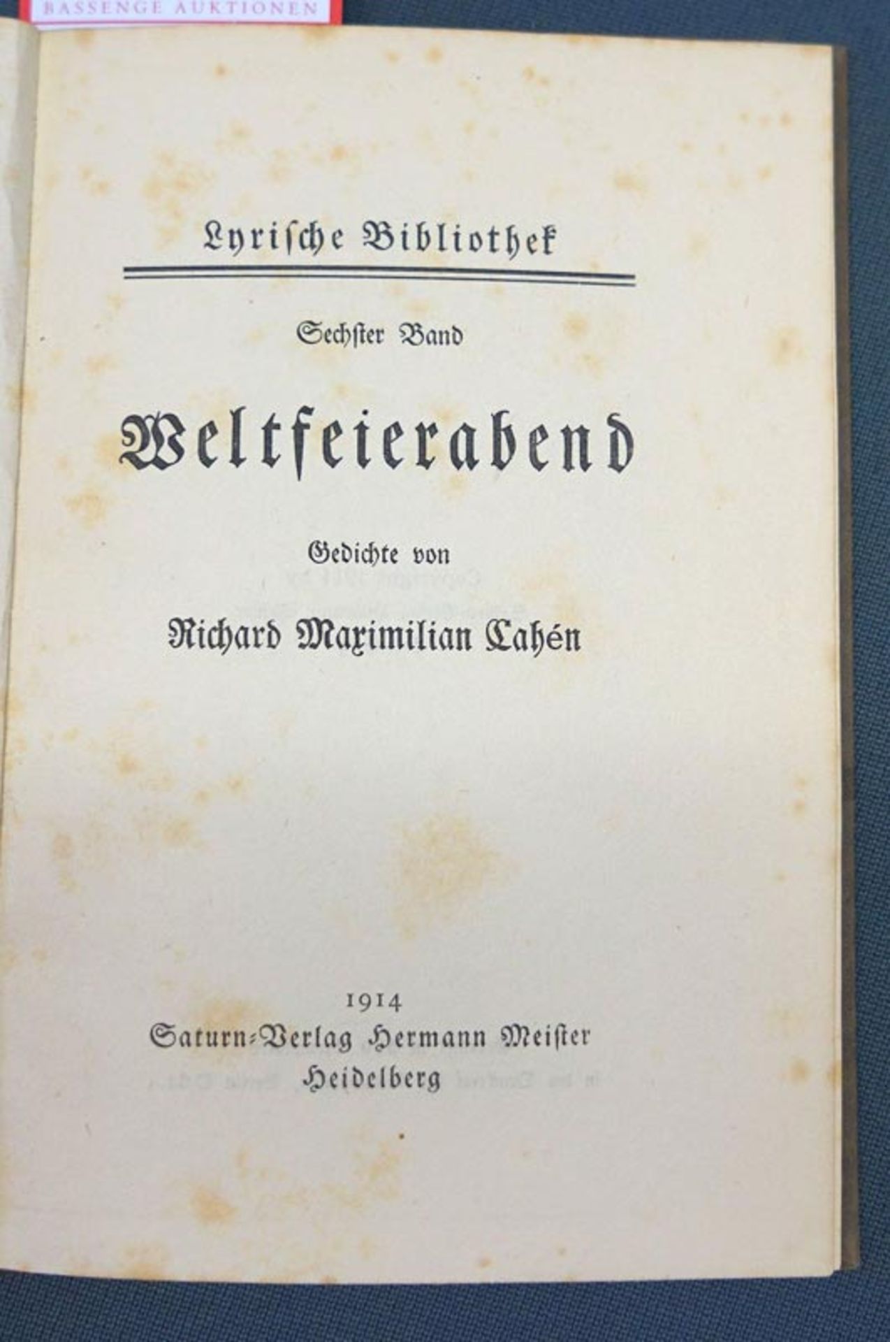 Cahén, Richard Maximilian: Weltfeierabend