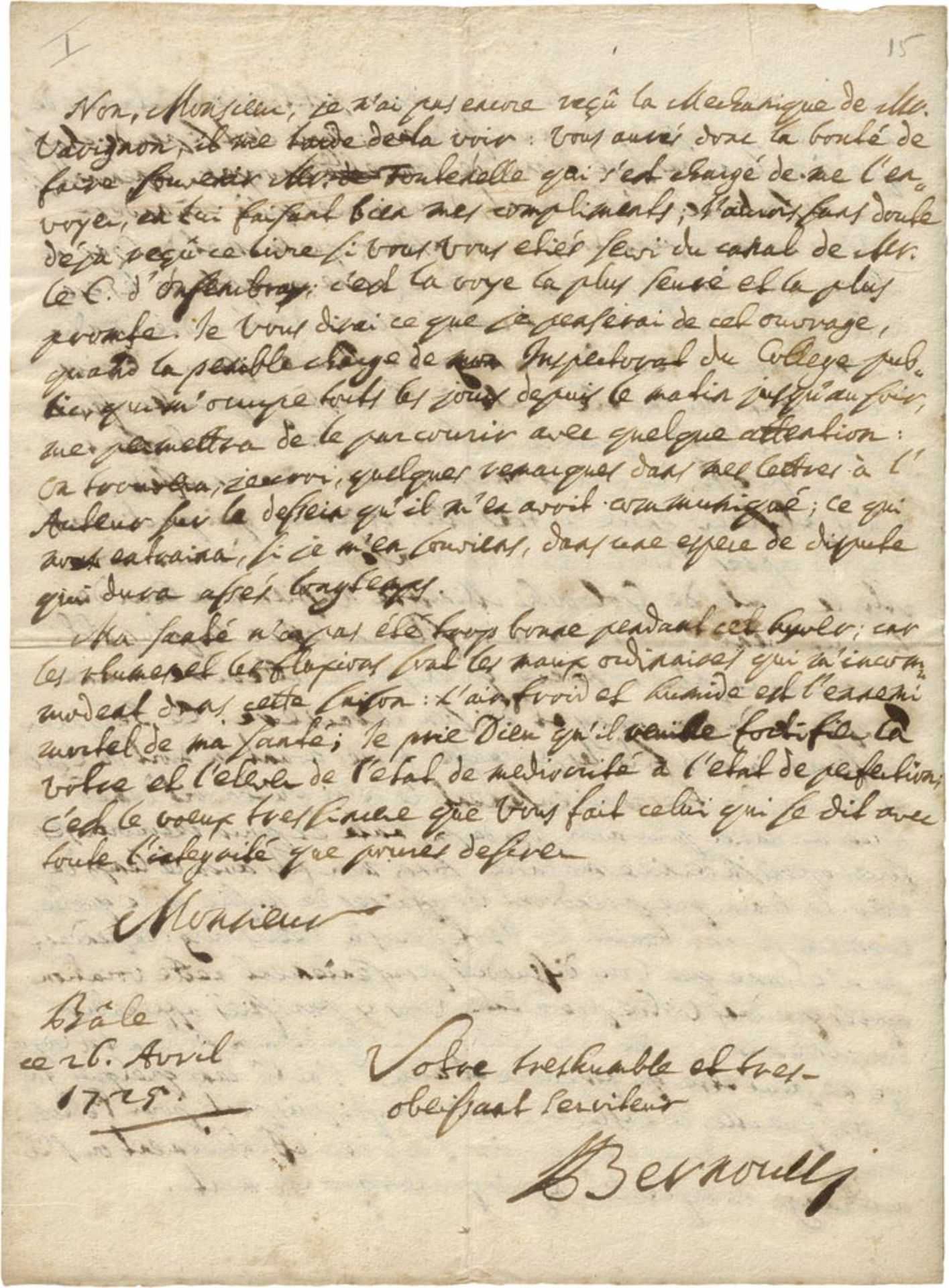 Bernoulli, Johann: Brief 1725