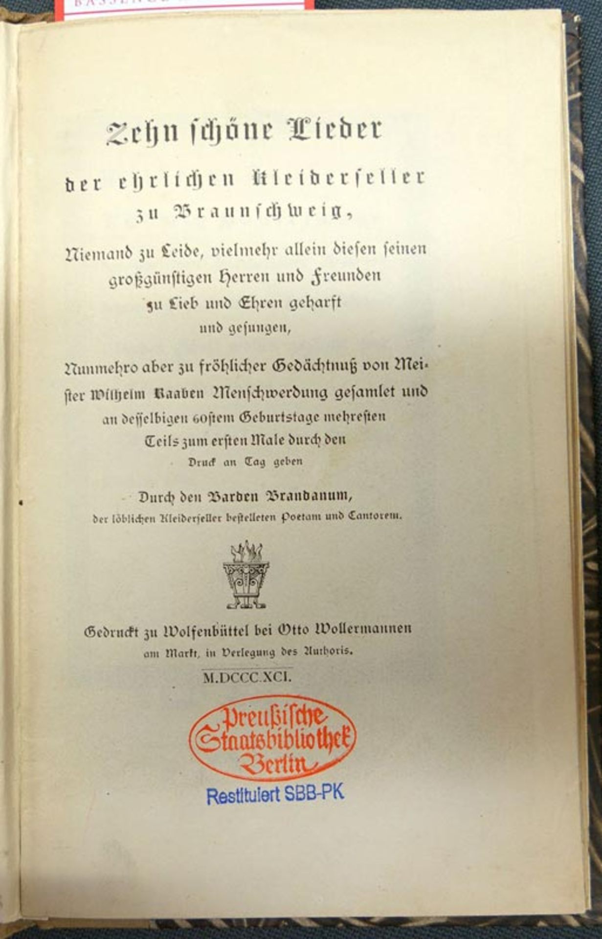 Brandes, Wilhelm: Zehn schöne Lieder der ehrlichen Kleiderseller zu Braunschweig