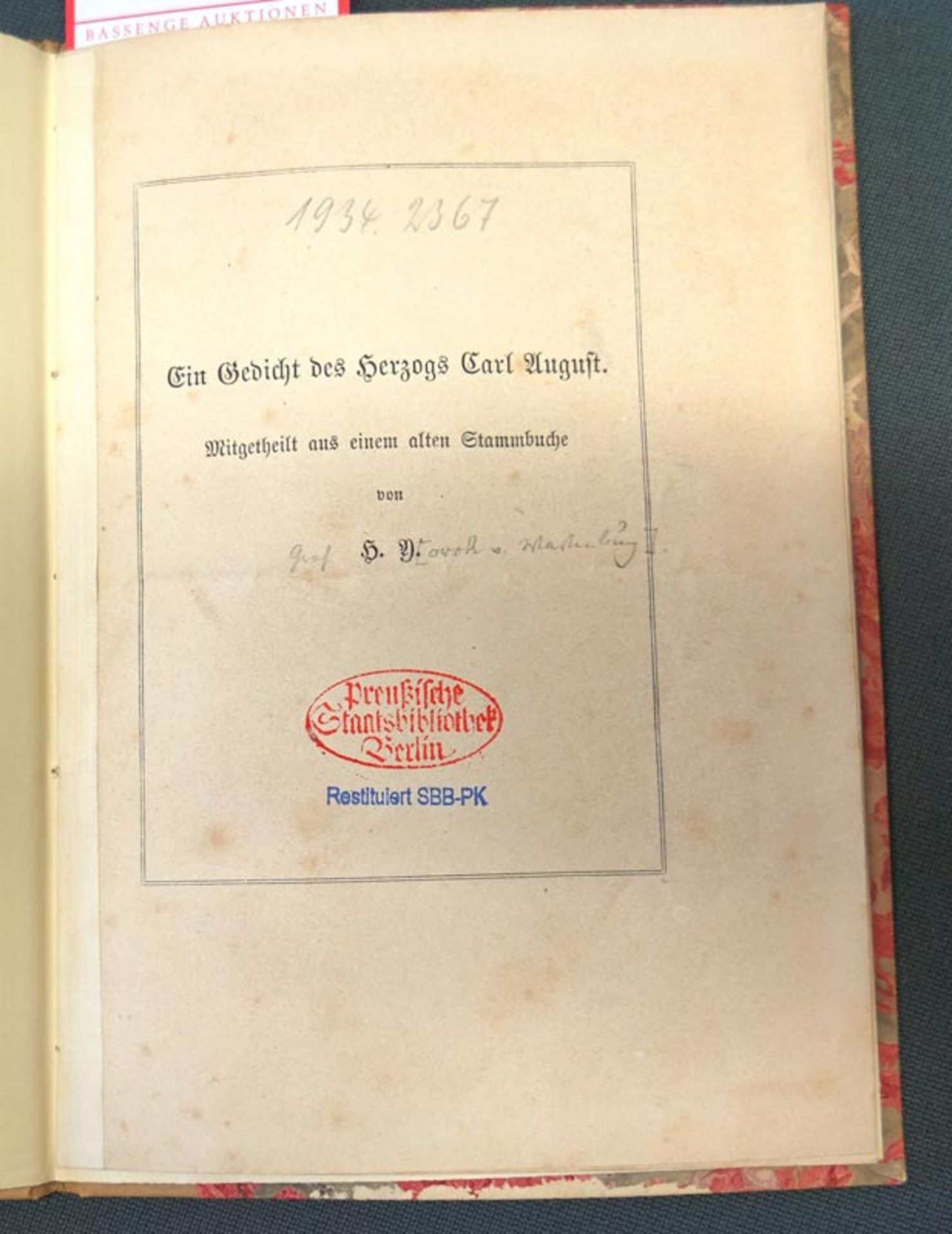 Karl August, Großherzog von Sachsen-Weimar-Eisenach: Ein Gedicht