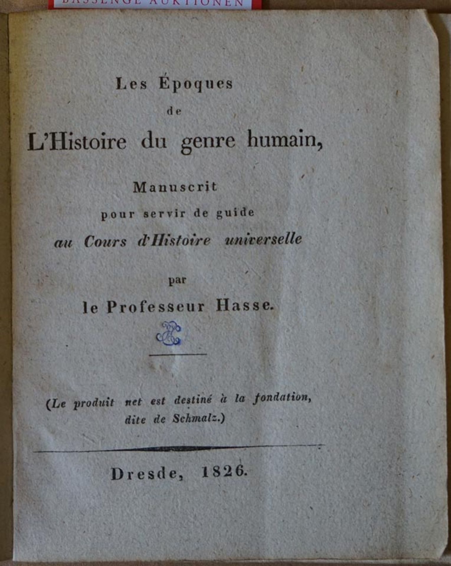 Hasse, Friedrich Christian August H.: Les epoques de l'histoire du genre humain