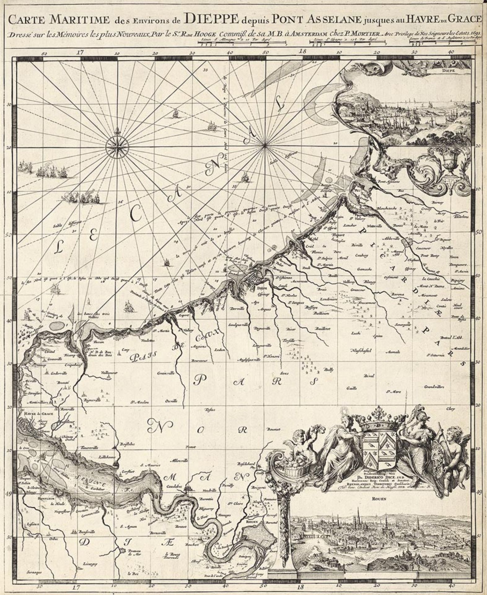 Hooghe, Romein de: Carte Maritime des environs de Dieppe