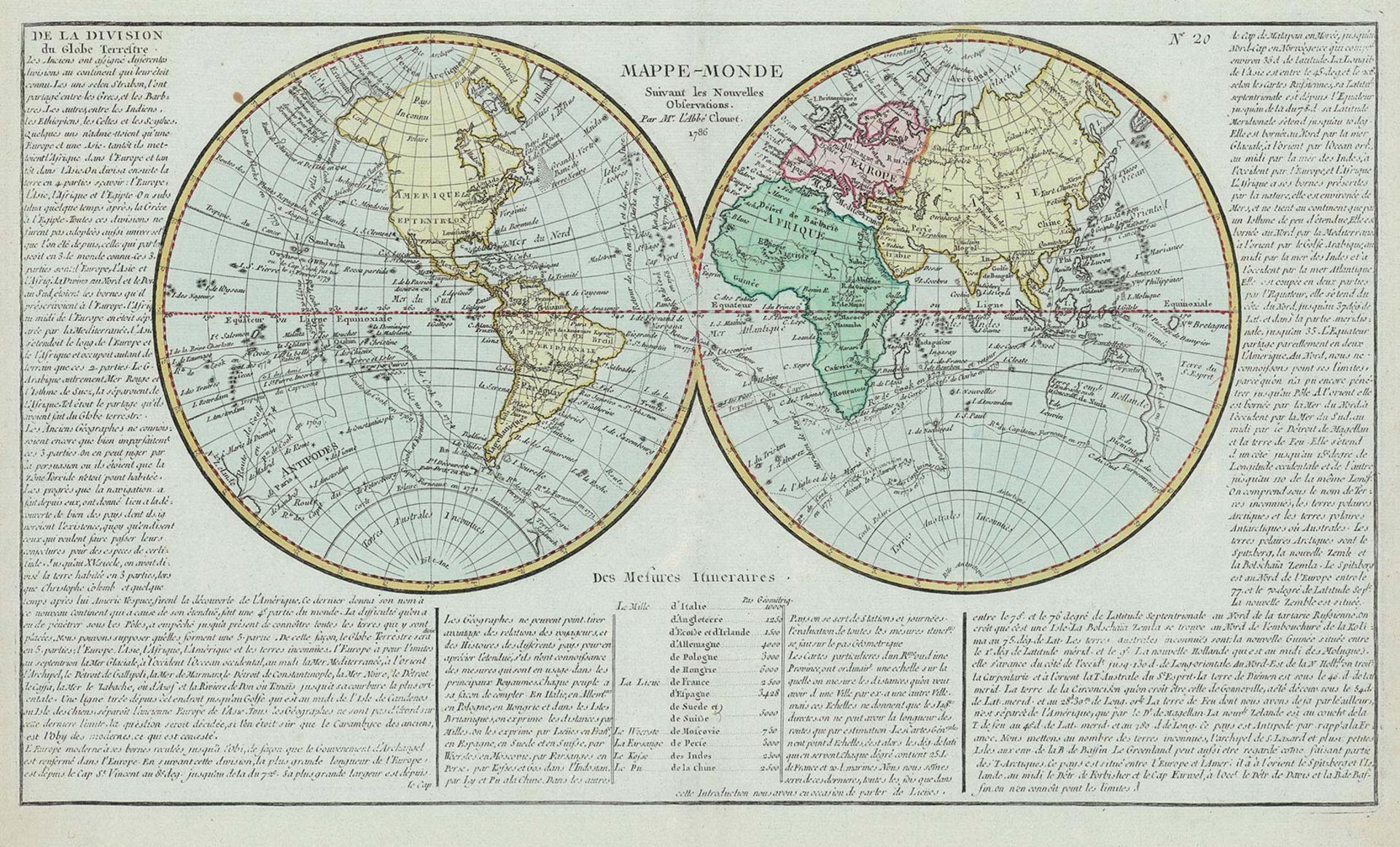 Clouet, Jean Baptiste: Weltkarte und 4 Kontinentkarten