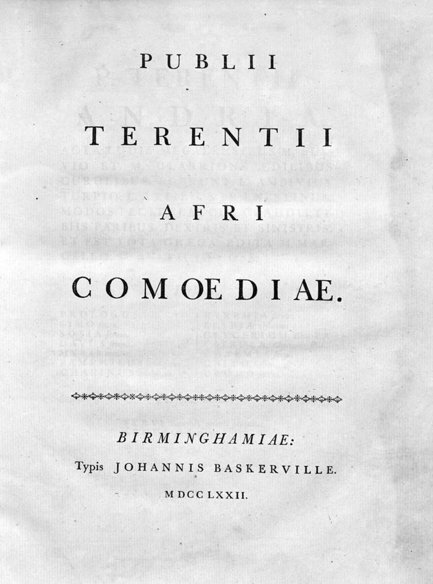 Terentius Afer, Publius: Comoediae. Birmingham, Baskerville, 1772