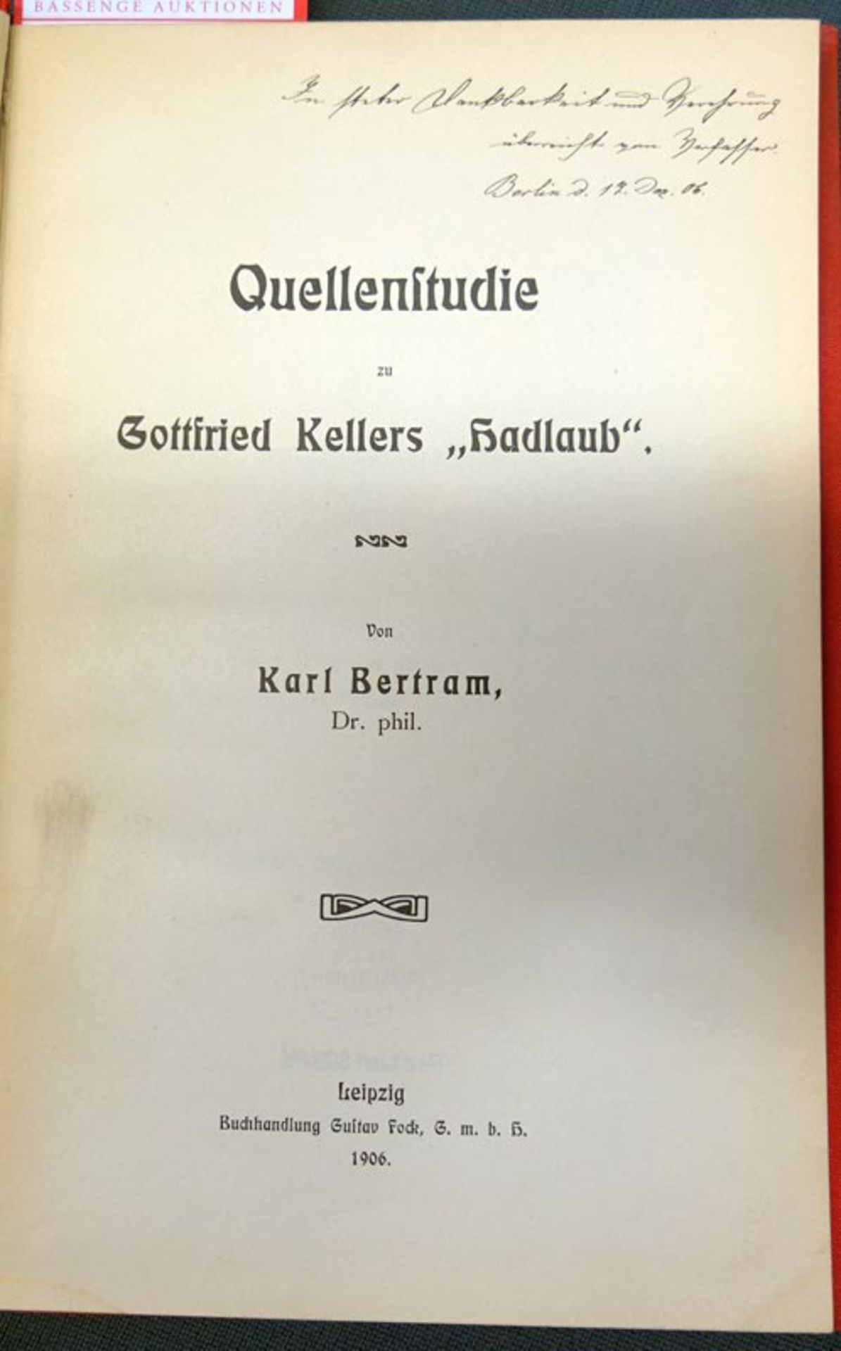 Bertram, Karl: Quellenstudie zu Gottfried Kellers "Hadlaub"