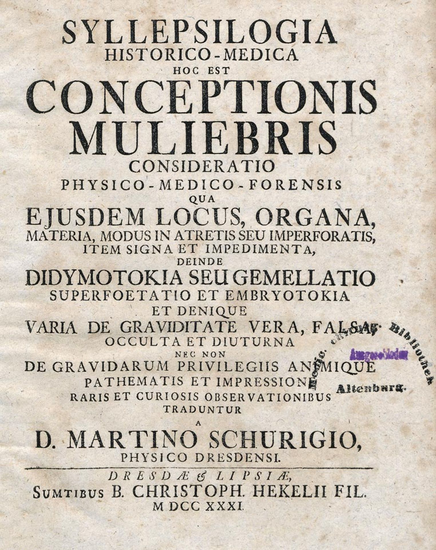 Schurig, Martin: Syllepsilogia historico-medica