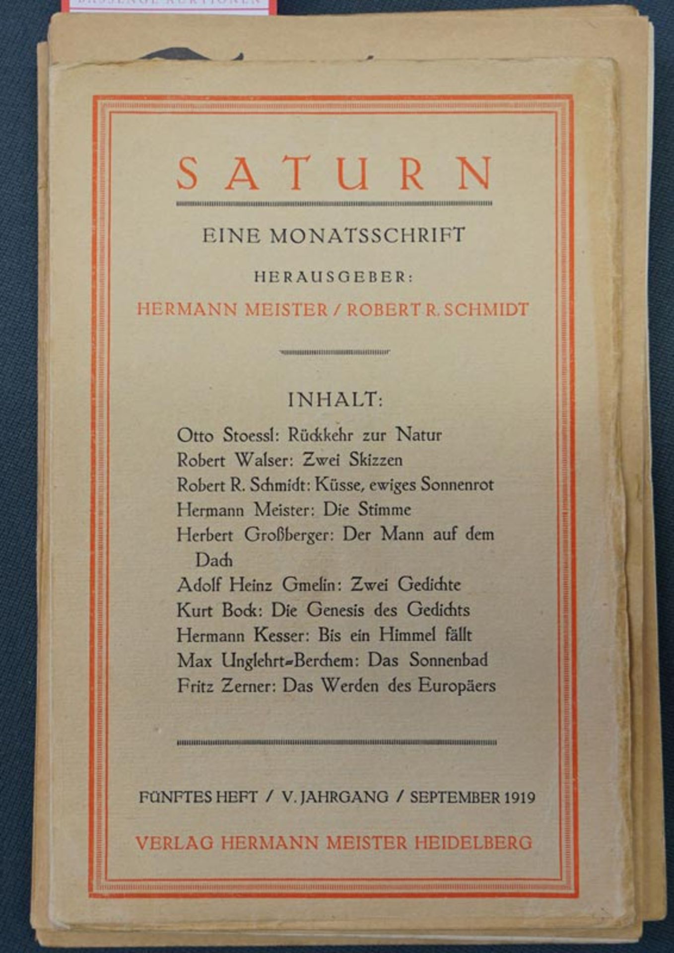 Saturn: Eines Monatsschrift. 6 Hefte der Zeitschrift