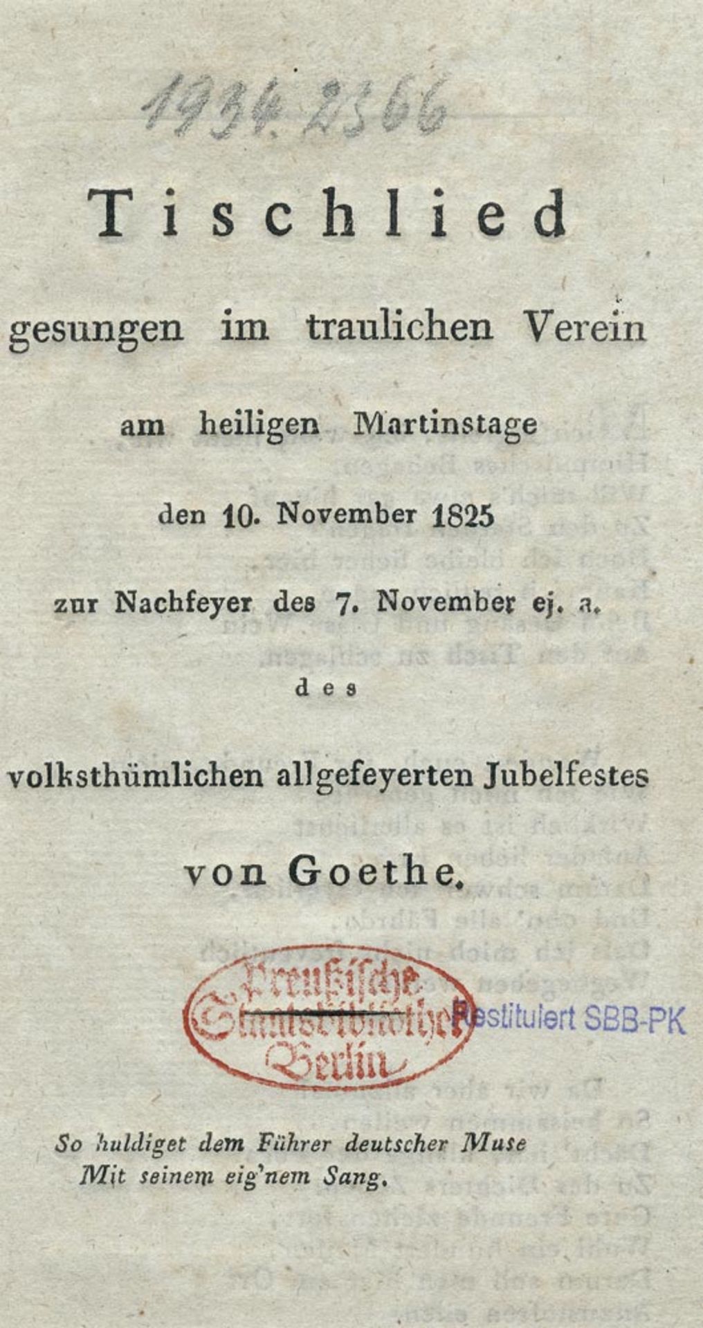 Goethe, Johann Wolfgang von: Tischlied