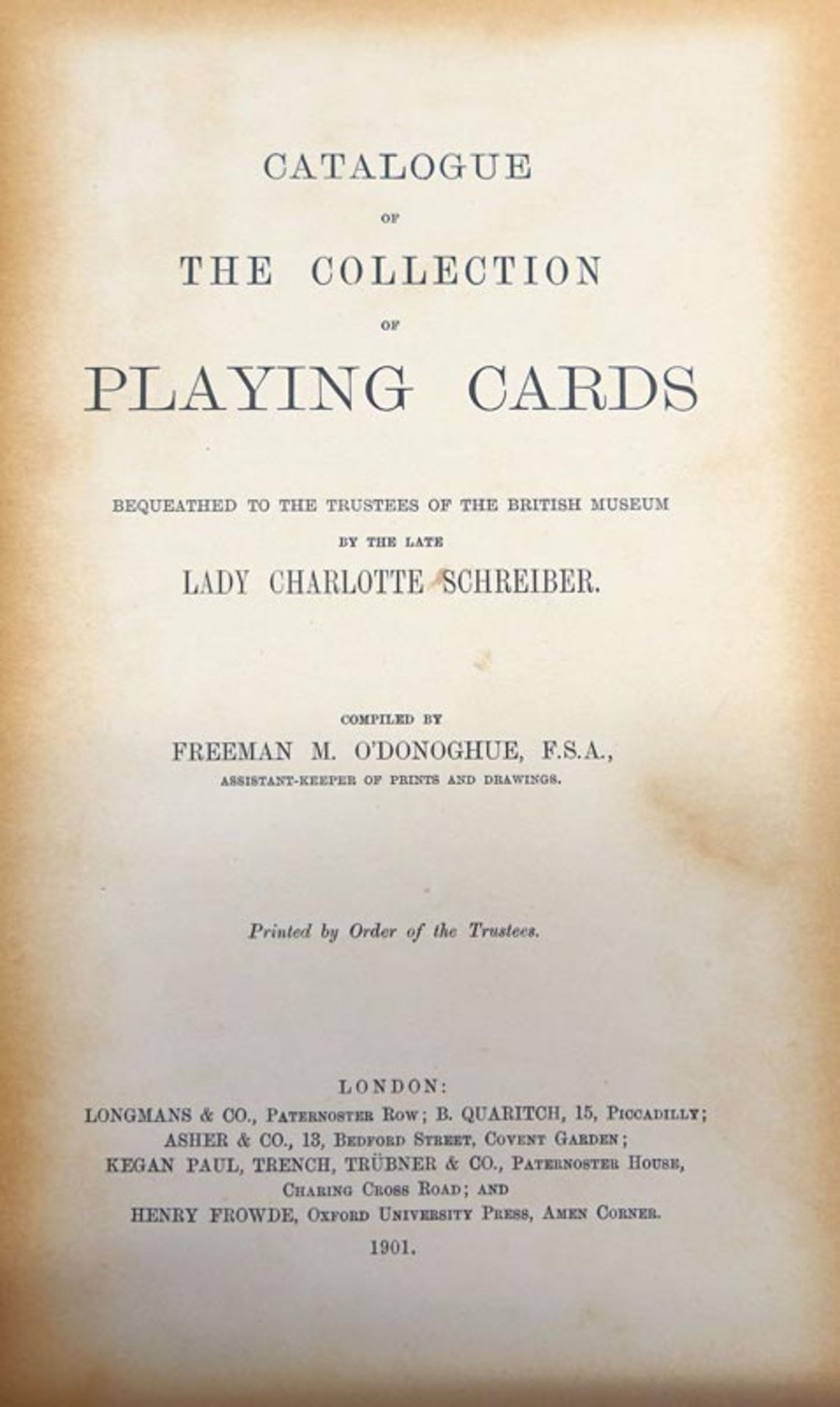 O'Donoghue, Freeman M.: Catalogue of the Collection of Playing Cards