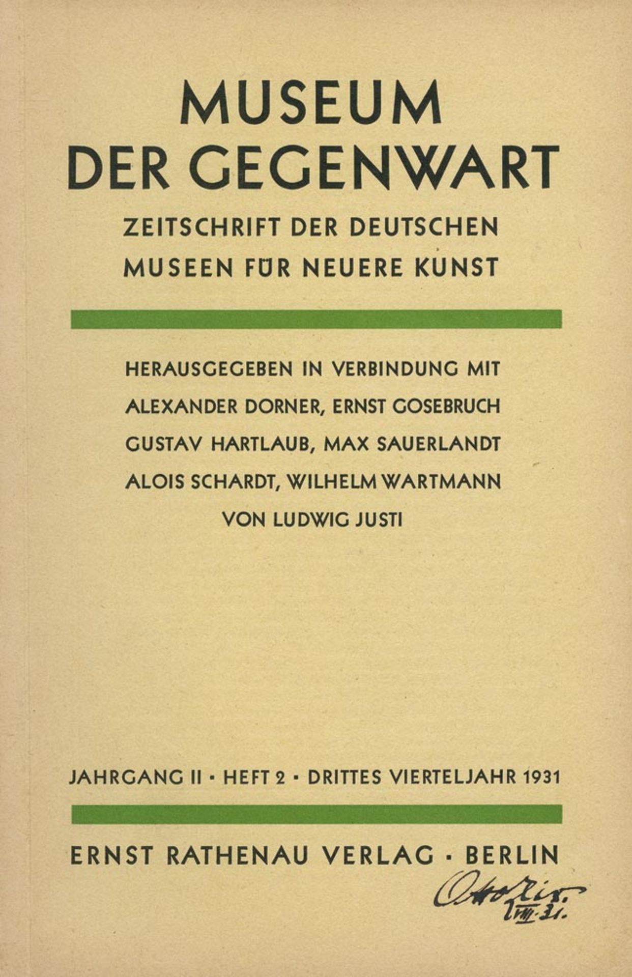 Museum der Gegenwart: Zeitschrift der deutschen Museen für neuere Kunst