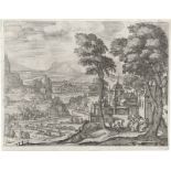 Borcht, Pieter van der: Phantastische Landschaft mit Abraham den Engeln die Füße waschend