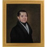 Genty, Jean-Baptiste: Miniatur Portrait eines jungen Mannes in schwarzer Jacke, weißer Weste und
