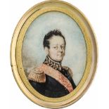 Russisch: um 1820. Miniatur Portrait eines russischen Generals in Uniform mit rotem Cordon und Go