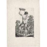Kolbe, Carl Wilhelm: Nackter, stehender Mann in Rückenansicht, eine Schale über seinem Kopf hal
