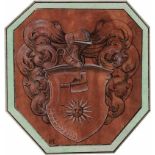 Sur, Hans: Wappenschild mit Federharnisch, Sonne und einer Axt