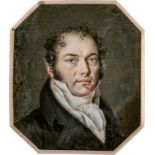 Russisch: um 1820. Miniatur Portrait eines jungen Mannes in dunkelgrauer Jacke über weißer West