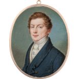 Tangermann, Christian - zugeschrieben: Miniatur Portrait eines jungen Mannes in blauer Jacke und