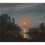 Dresdener Schule: um 1840. Klosterruine am Meer bei Vollmond