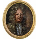 Deutsch: um 1690/1700. Miniatur Portrait eines Mannes mit Allongeperücke, in goldfarbigem Gewand