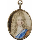 Nordeuropäisch: um 1720. Miniatur Portrait eines jungen Mannes mit langer gepuderter Perücke, i