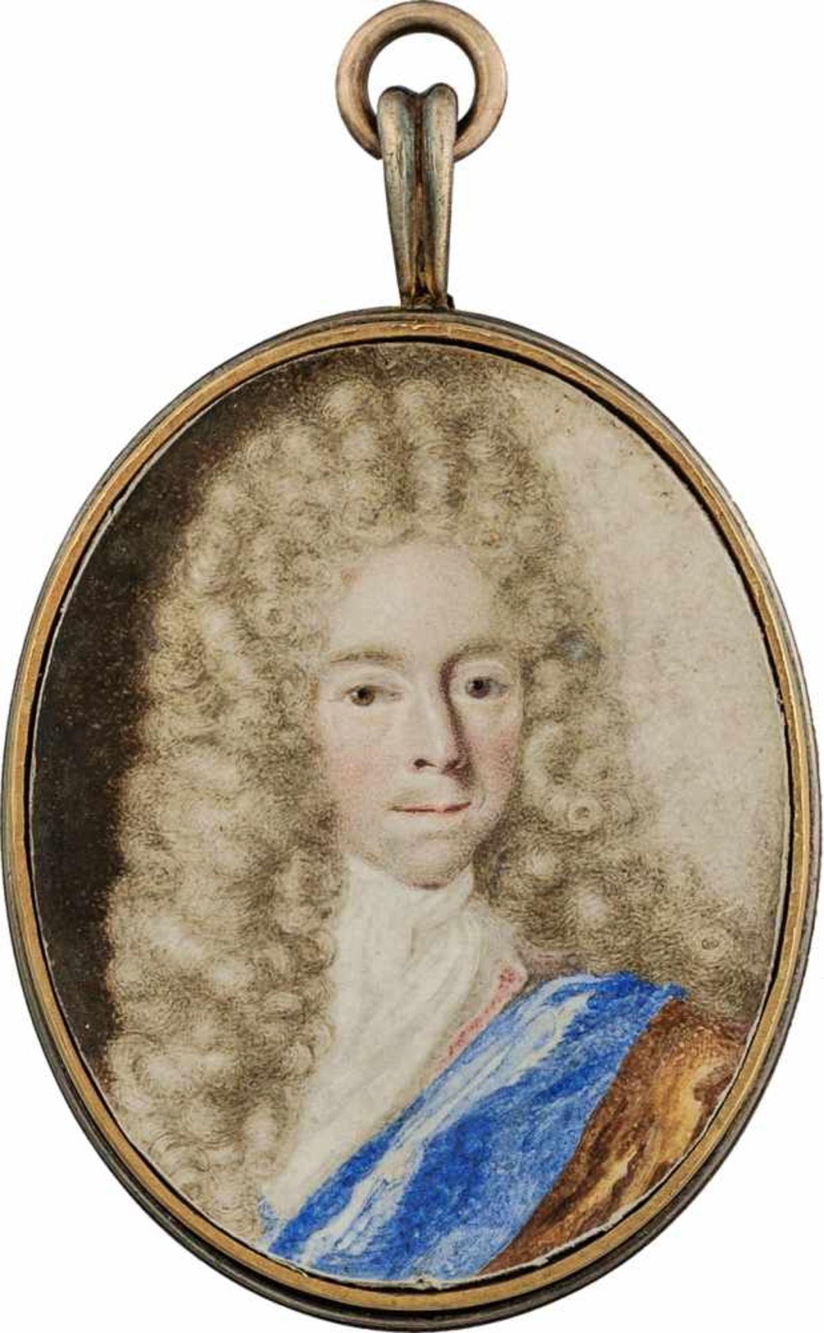 Nordeuropäisch: um 1720. Miniatur Portrait eines jungen Mannes mit langer gepuderter Perücke, i
