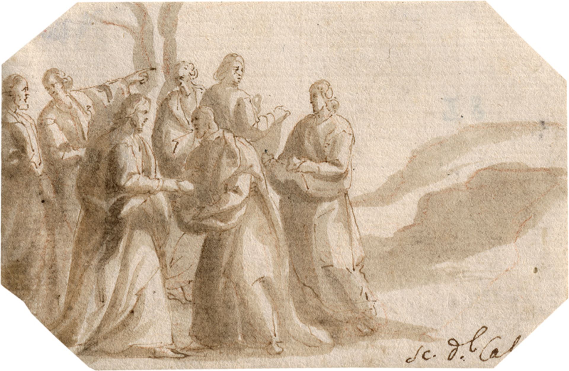 Allegrini, Francesco: Zwei Blatt: Abraham bewirtet die Engel; Jesus vermehrt die Brote im Kreise - Image 2 of 2