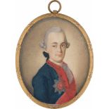 Russisch: um 1768/1771. Miniatur Portrait des Generals Peter Petrowitsch Czertoryzhki in blauer U