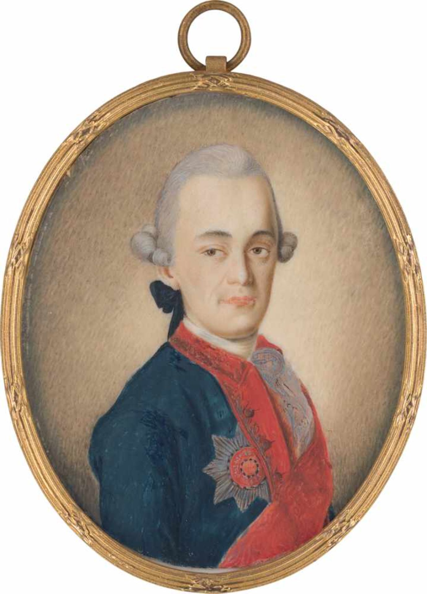 Russisch: um 1768/1771. Miniatur Portrait des Generals Peter Petrowitsch Czertoryzhki in blauer U
